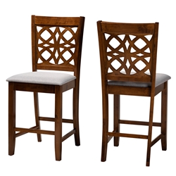 Baxton Studio Abigail Modern Grey Fabric and Walnut Brown Finished Wood 2-Piece Counter Stool Set